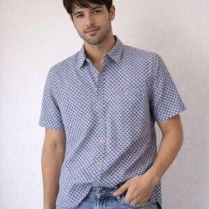 Ted Baker London Shirt Size 5 (XL) Blue Monkeys Pattern 100% Cotton Short Sleeve